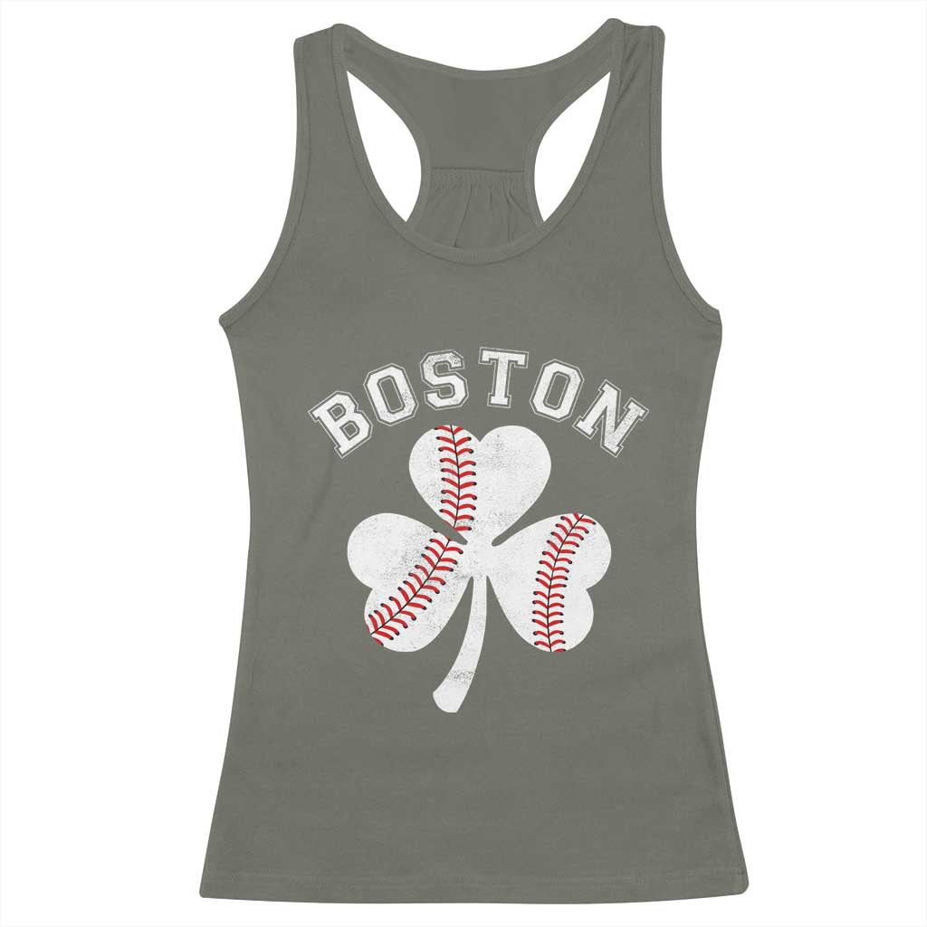 Funny Boston St Patricks Day Baseball Shamrock Racerback Tank Top