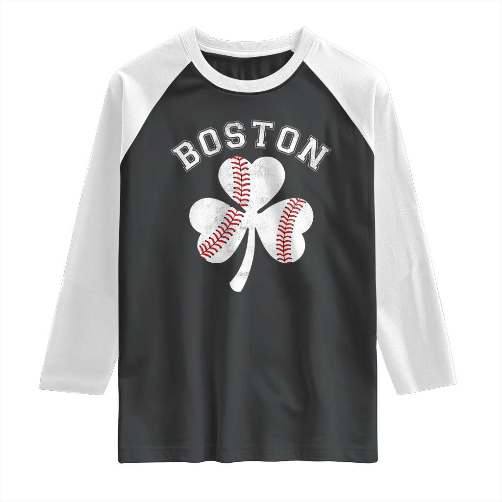 Funny Boston St Patricks Day Baseball Shamrock Raglan Shirt