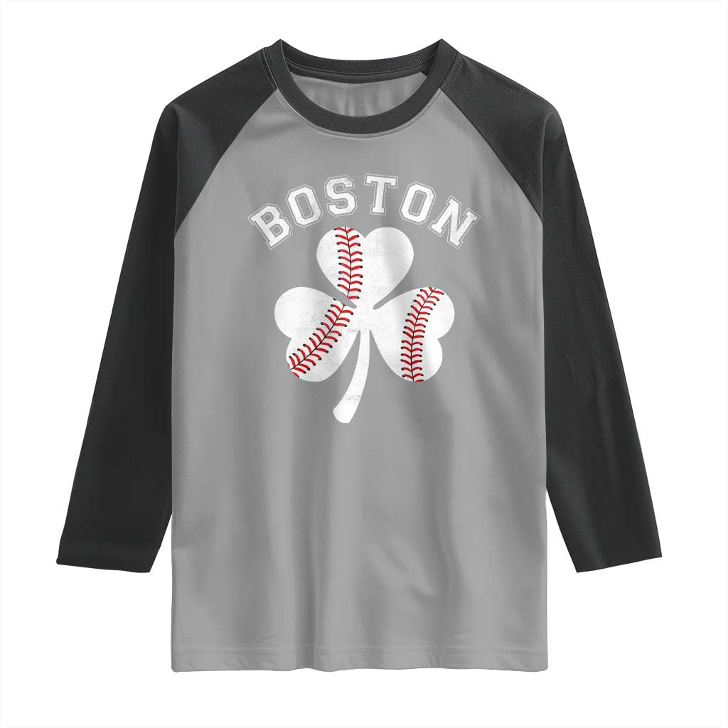 Funny Boston St Patricks Day Baseball Shamrock Raglan Shirt