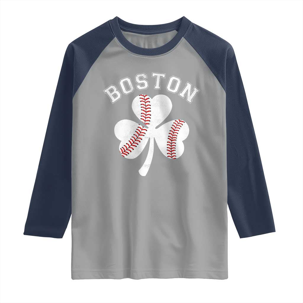 Funny Boston St Patricks Day Baseball Shamrock Raglan Shirt
