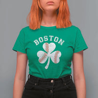 Funny Boston St Patricks Day Baseball Shamrock T Shirt For Women