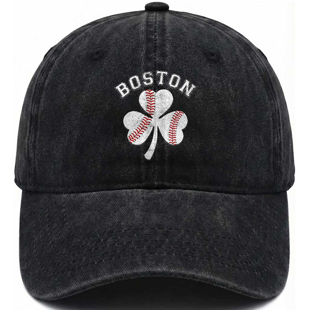 Funny Boston St Patricks Day Baseball Shamrock Washed Cotton Baseball Cap