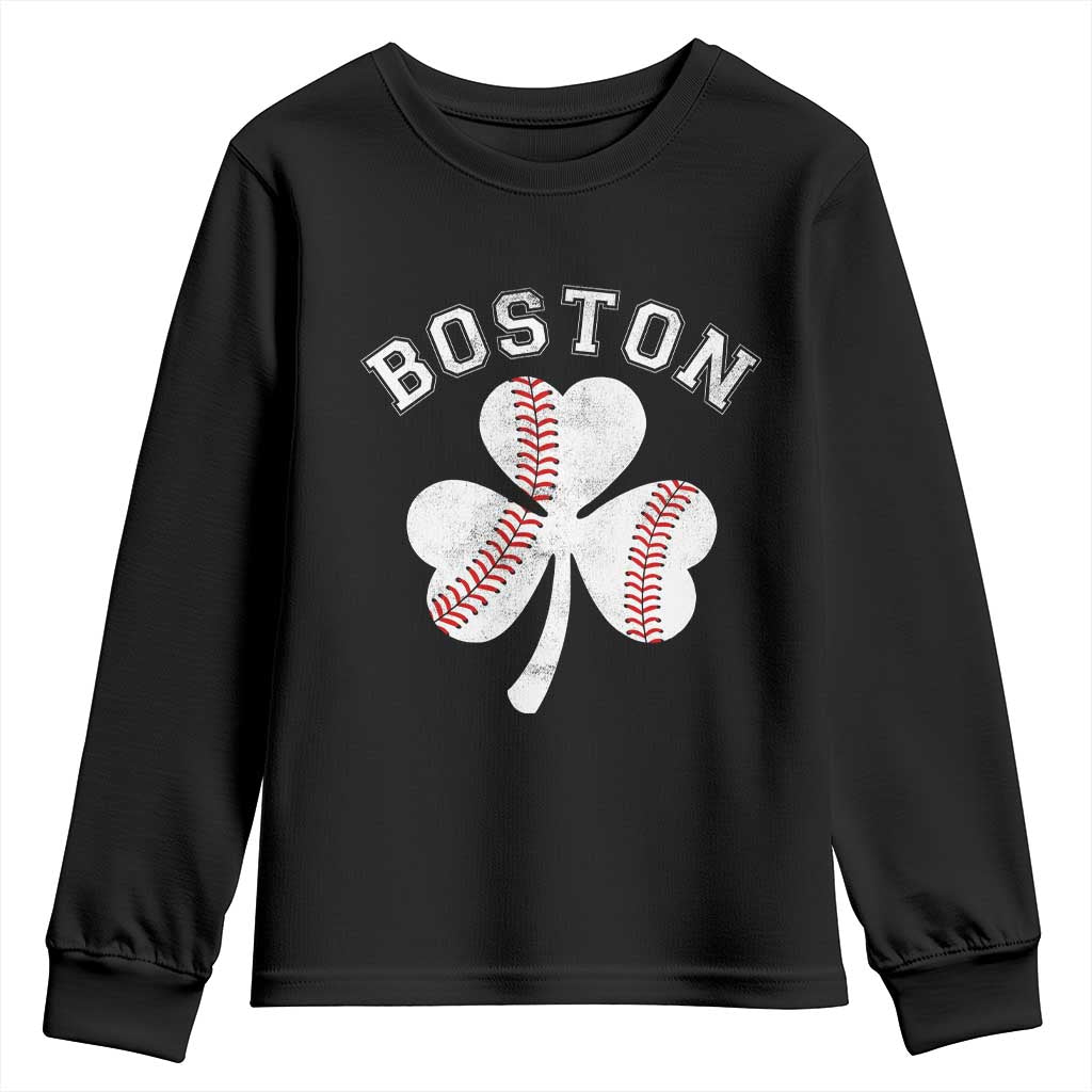 Funny Boston St Patricks Day Baseball Shamrock Youth Sweatshirt