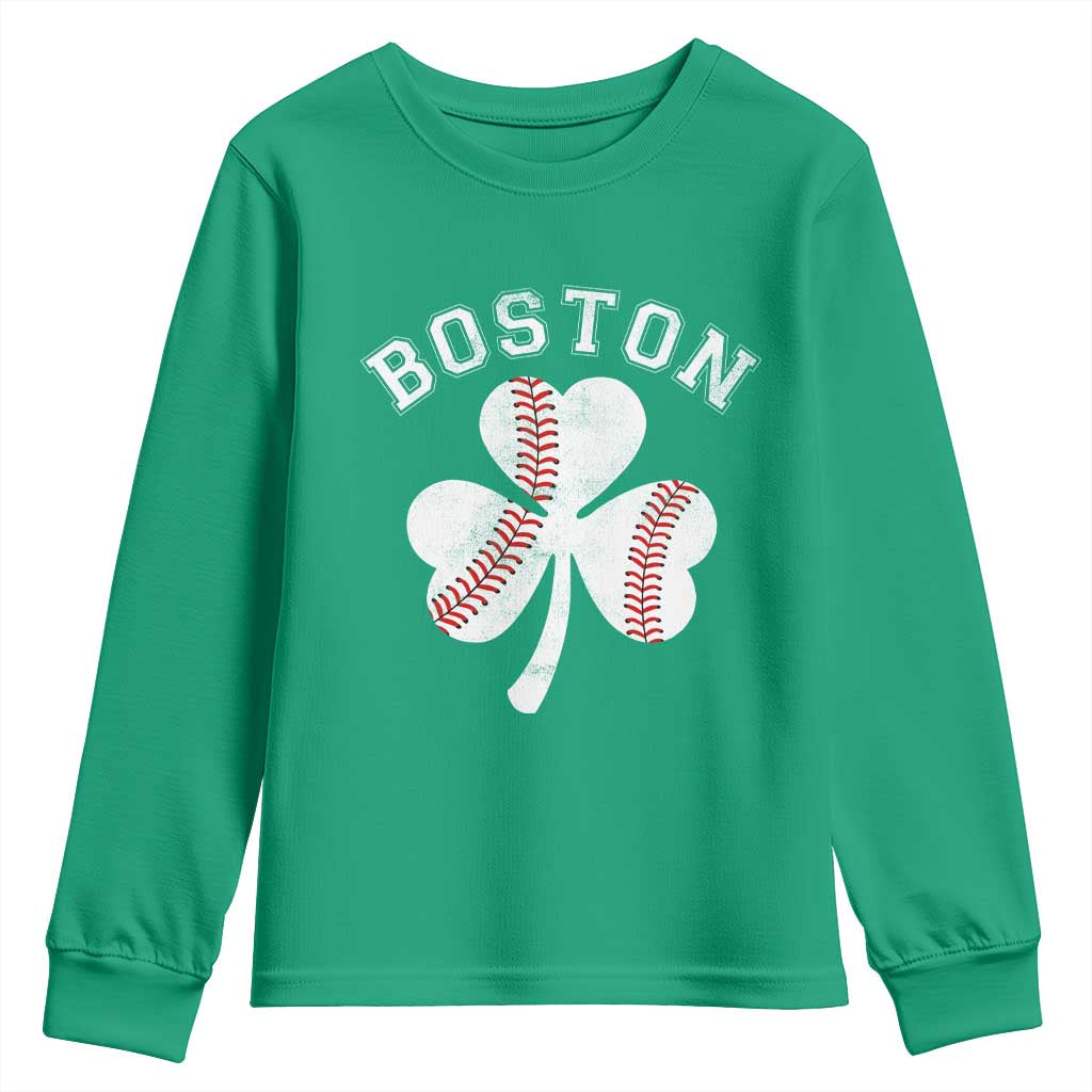 Funny Boston St Patricks Day Baseball Shamrock Youth Sweatshirt