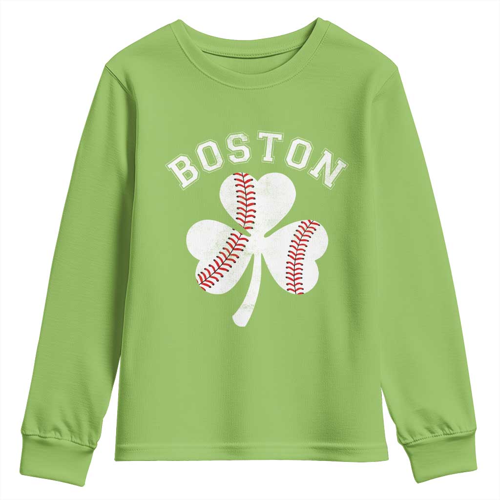 Funny Boston St Patricks Day Baseball Shamrock Youth Sweatshirt