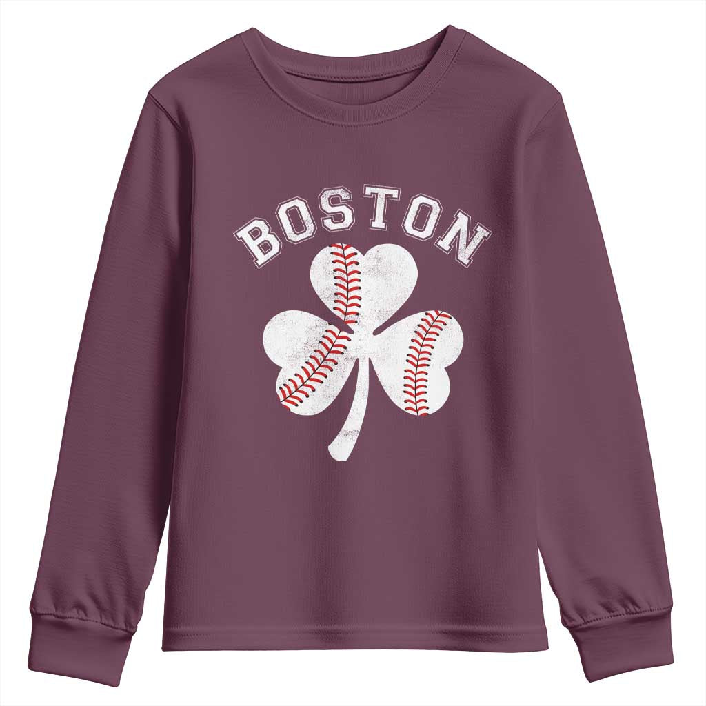 Funny Boston St Patricks Day Baseball Shamrock Youth Sweatshirt