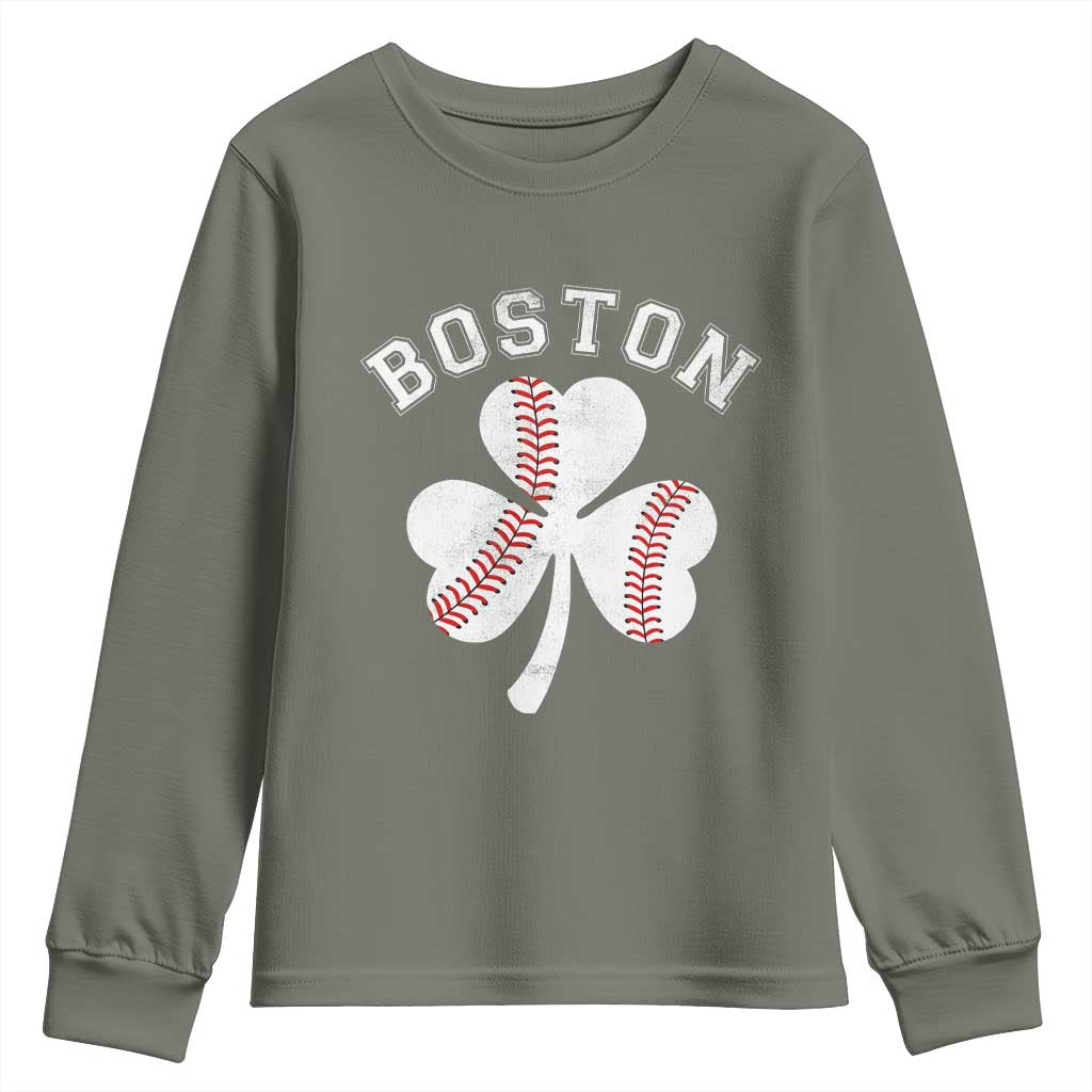 Funny Boston St Patricks Day Baseball Shamrock Youth Sweatshirt