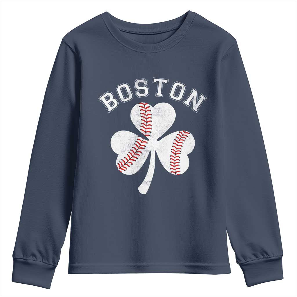 Funny Boston St Patricks Day Baseball Shamrock Youth Sweatshirt