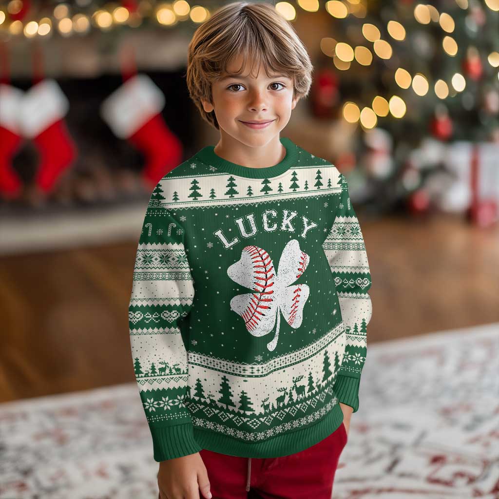 Funny Baseball Lucky Clover St Patricks Day Ugly Christmas Sweater