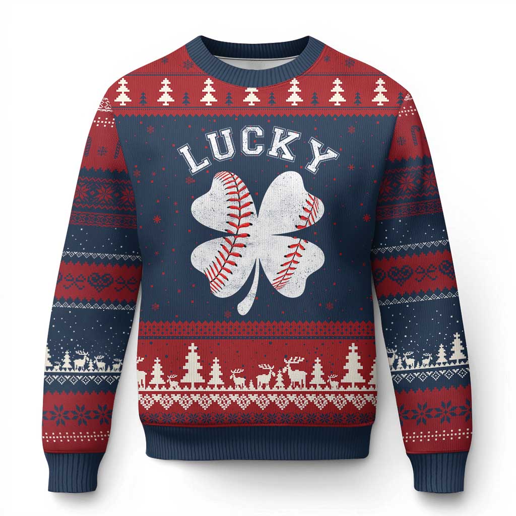 Funny Baseball Lucky Clover St Patricks Day Ugly Christmas Sweater