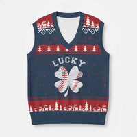 Funny Baseball Lucky Clover St Patricks Day V-Neck Knit Sweater Vest