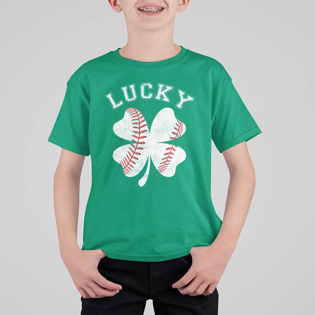 Funny Baseball Lucky Clover St Patricks Day T Shirt For Kid