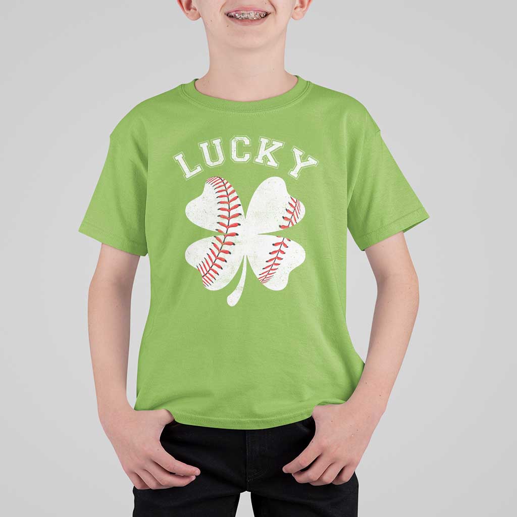 Funny Baseball Lucky Clover St Patricks Day T Shirt For Kid