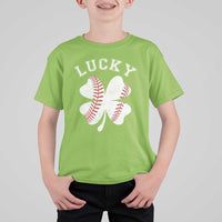 Funny Baseball Lucky Clover St Patricks Day T Shirt For Kid