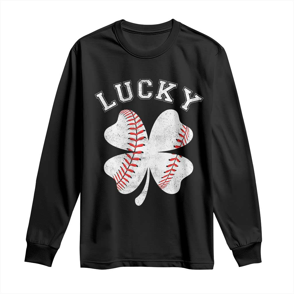 Funny Baseball Lucky Clover St Patricks Day Long Sleeve Shirt