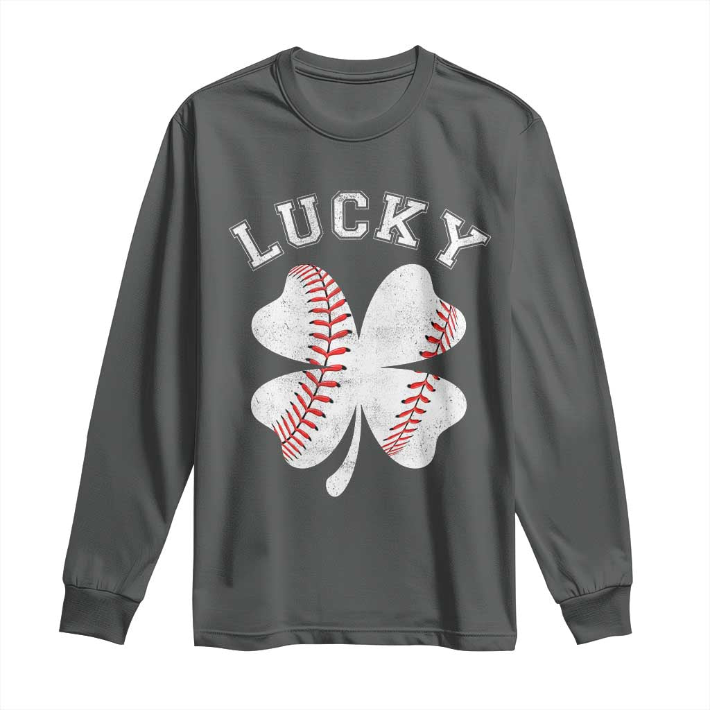 Funny Baseball Lucky Clover St Patricks Day Long Sleeve Shirt