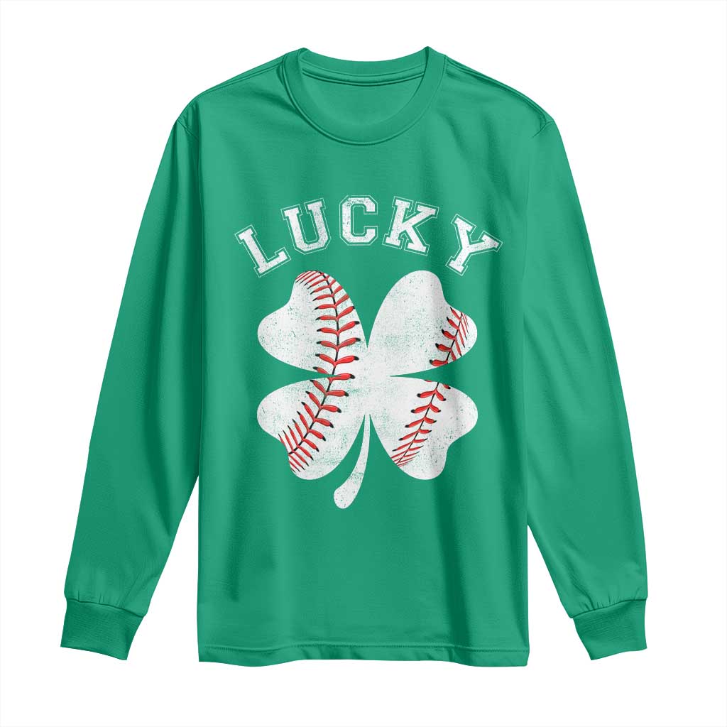 Funny Baseball Lucky Clover St Patricks Day Long Sleeve Shirt