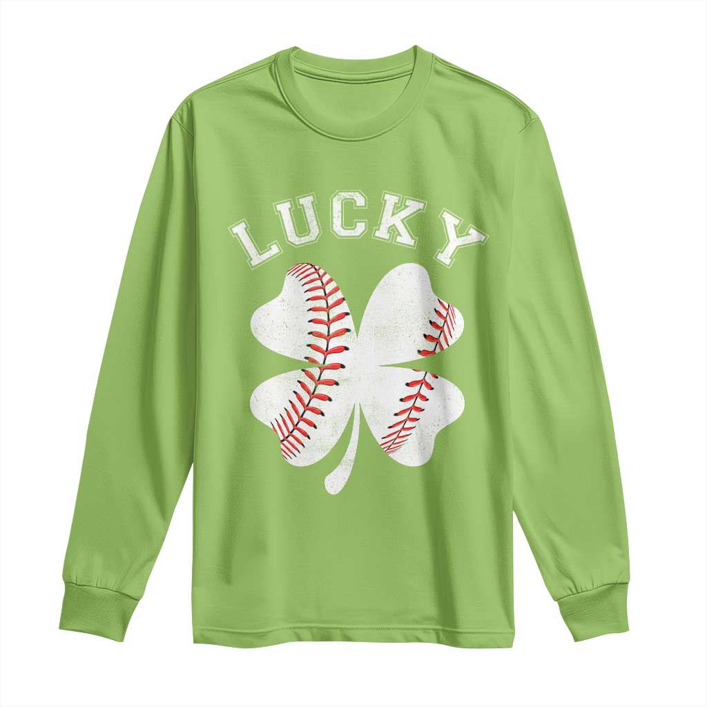 Funny Baseball Lucky Clover St Patricks Day Long Sleeve Shirt