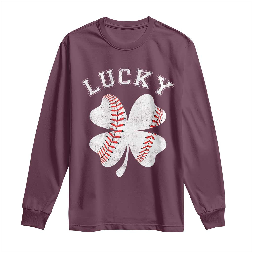 Funny Baseball Lucky Clover St Patricks Day Long Sleeve Shirt