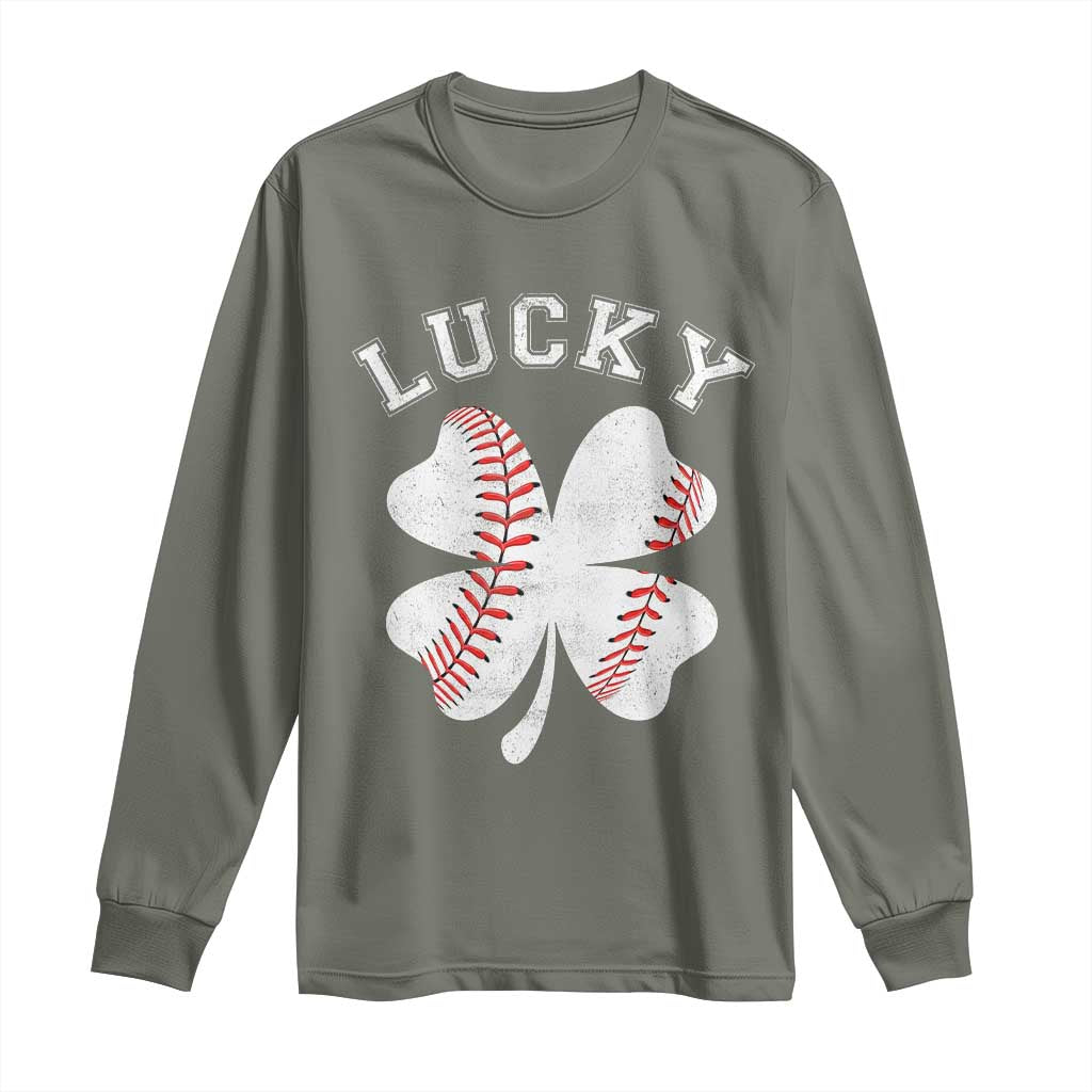 Funny Baseball Lucky Clover St Patricks Day Long Sleeve Shirt