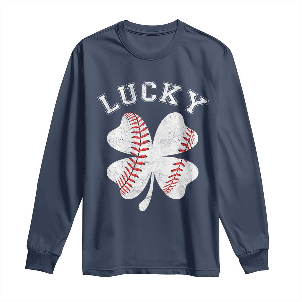 Funny Baseball Lucky Clover St Patricks Day Long Sleeve Shirt