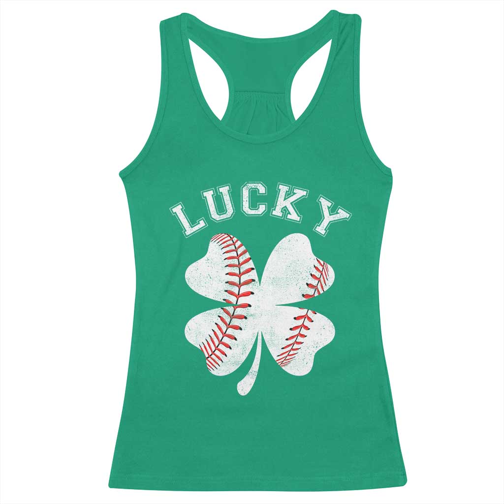 Funny Baseball Lucky Clover St Patricks Day Racerback Tank Top