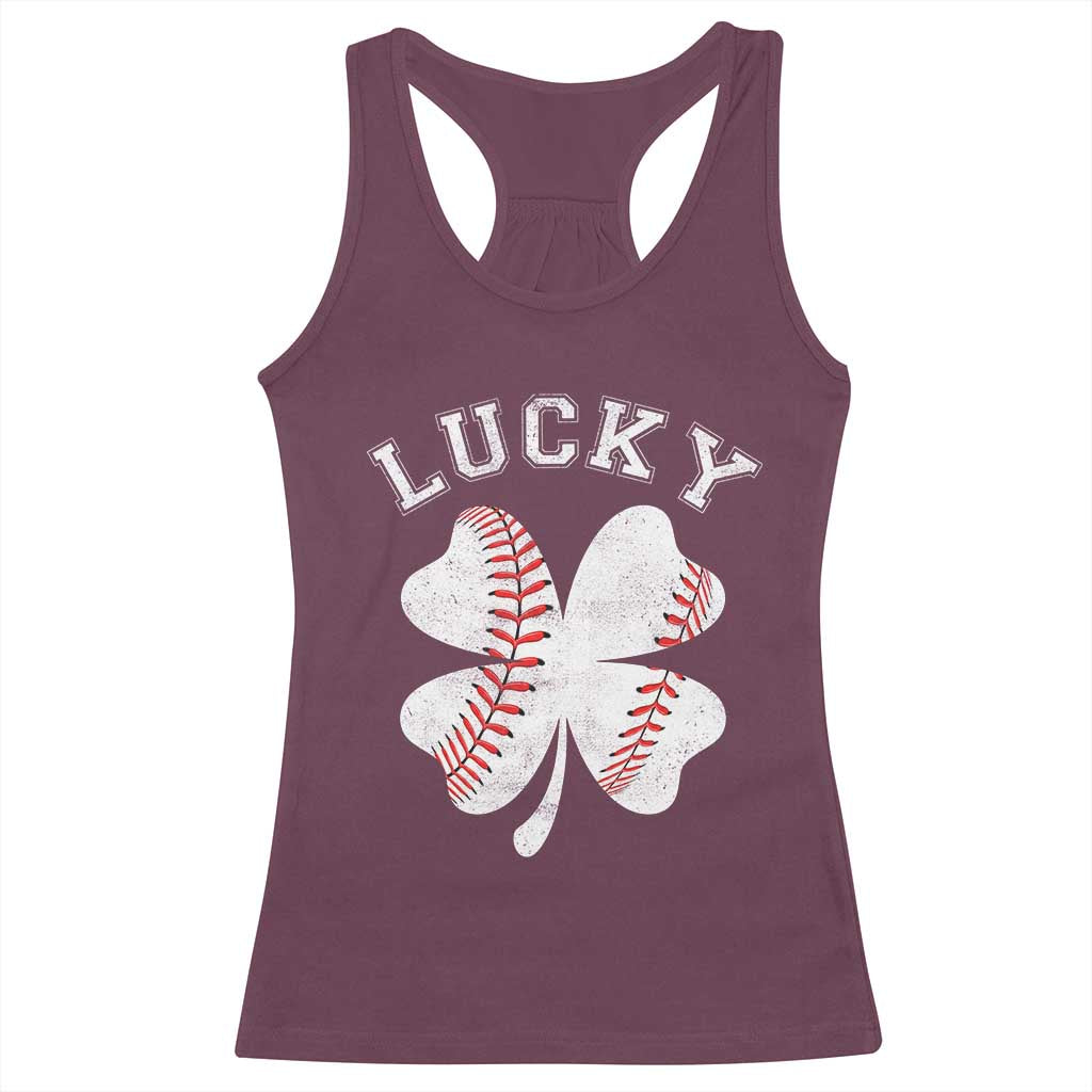 Funny Baseball Lucky Clover St Patricks Day Racerback Tank Top