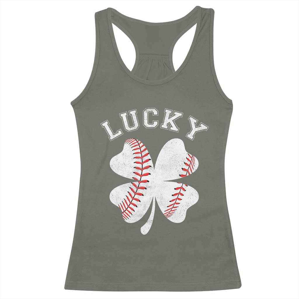 Funny Baseball Lucky Clover St Patricks Day Racerback Tank Top