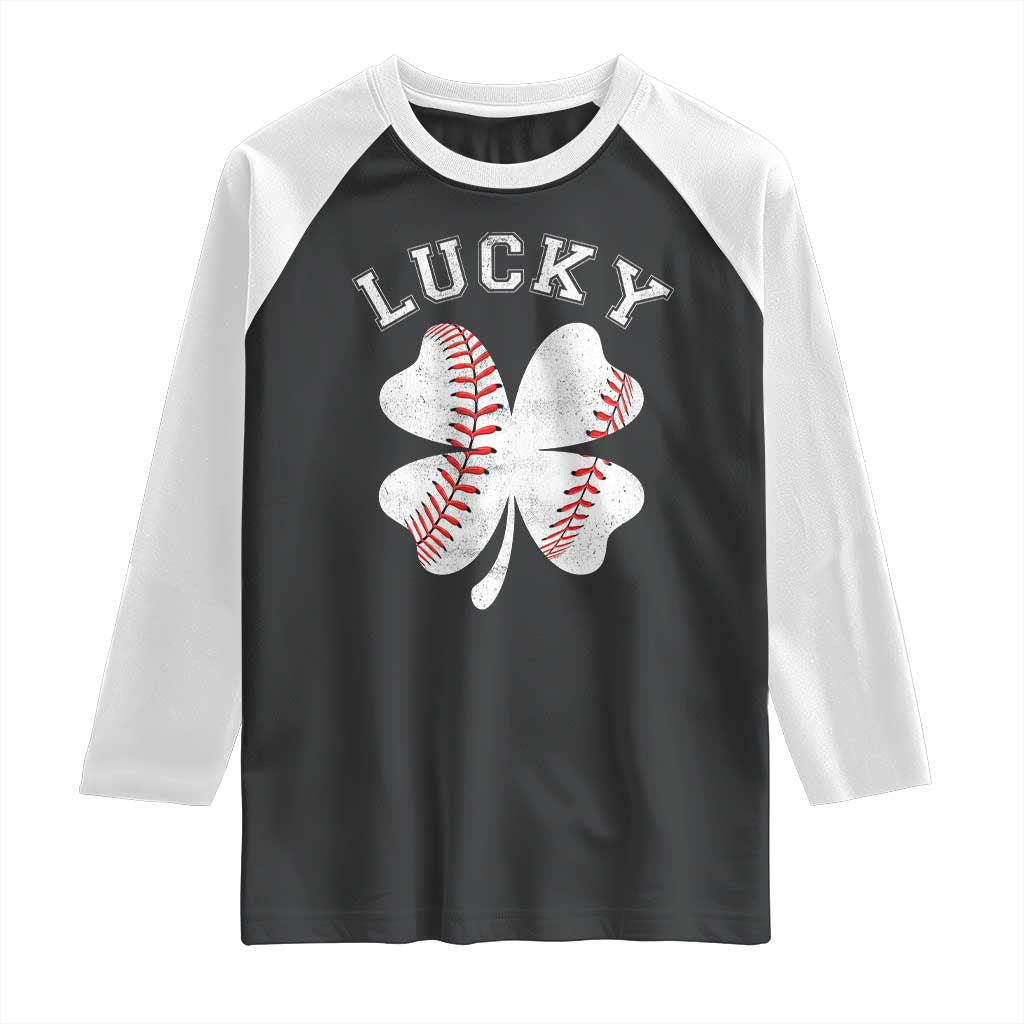 Funny Baseball Lucky Clover St Patricks Day Raglan Shirt