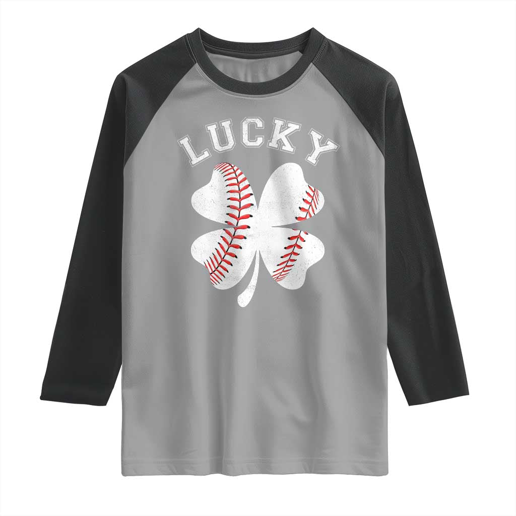 Funny Baseball Lucky Clover St Patricks Day Raglan Shirt