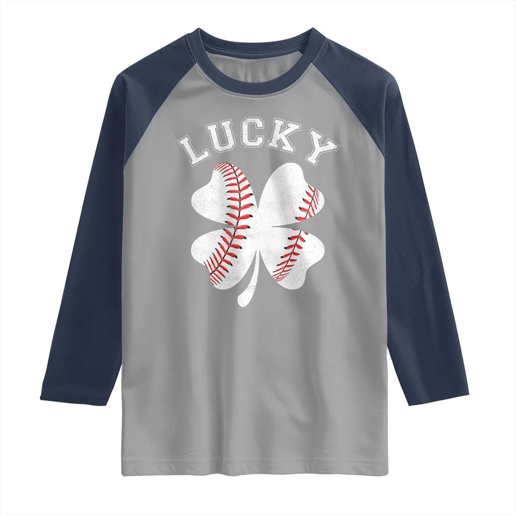 Funny Baseball Lucky Clover St Patricks Day Raglan Shirt