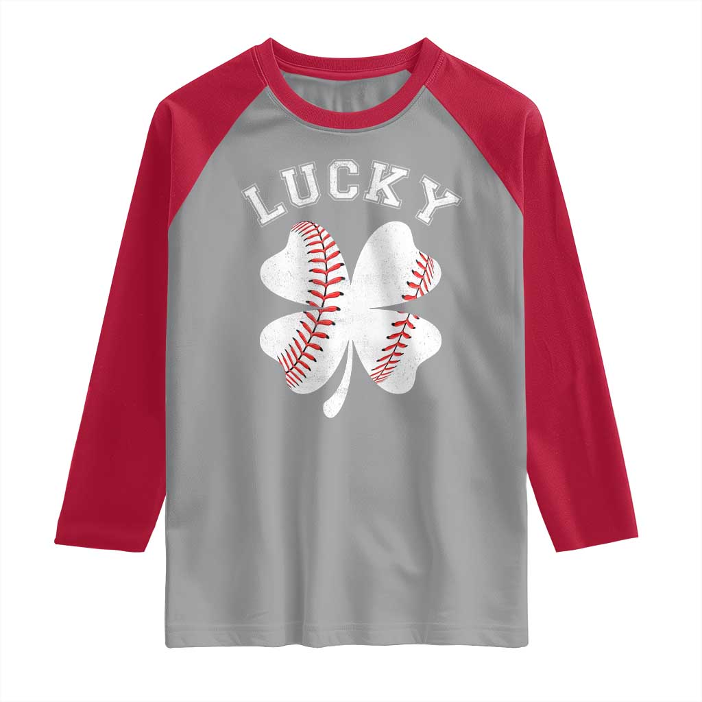 Funny Baseball Lucky Clover St Patricks Day Raglan Shirt