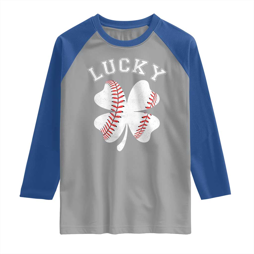 Funny Baseball Lucky Clover St Patricks Day Raglan Shirt