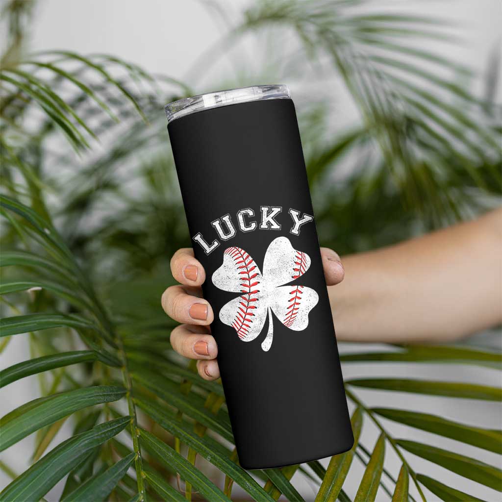 Funny Baseball Lucky Clover St Patricks Day Skinny Tumbler