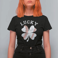Funny Baseball Lucky Clover St Patricks Day T Shirt For Women