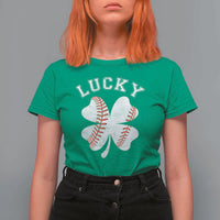 Funny Baseball Lucky Clover St Patricks Day T Shirt For Women