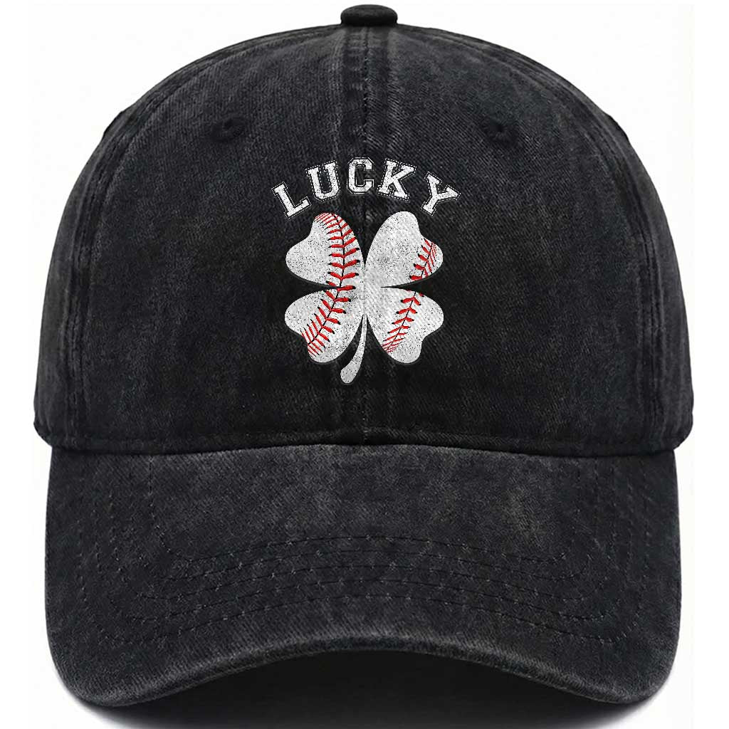 Funny Baseball Lucky Clover St Patricks Day Washed Cotton Baseball Cap