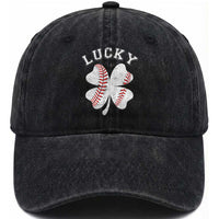 Funny Baseball Lucky Clover St Patricks Day Washed Cotton Baseball Cap