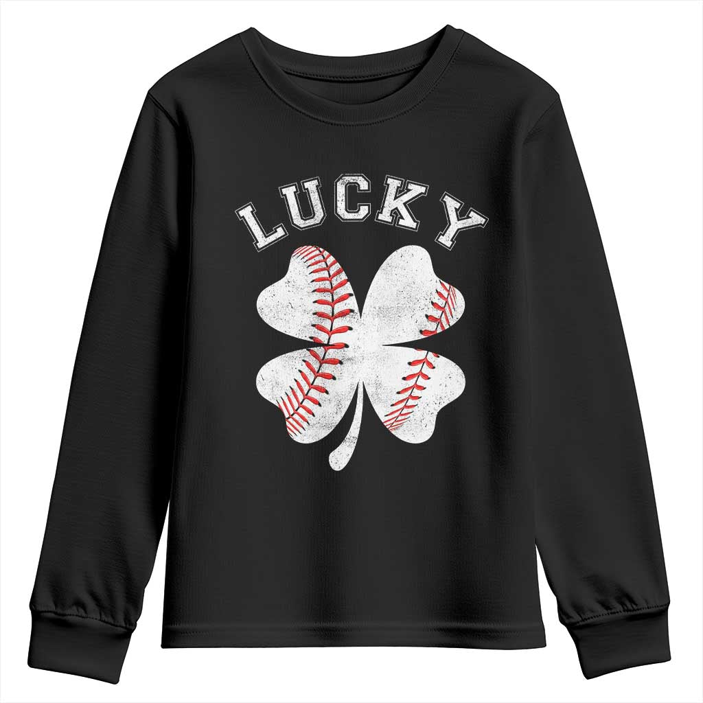 Funny Baseball Lucky Clover St Patricks Day Youth Sweatshirt