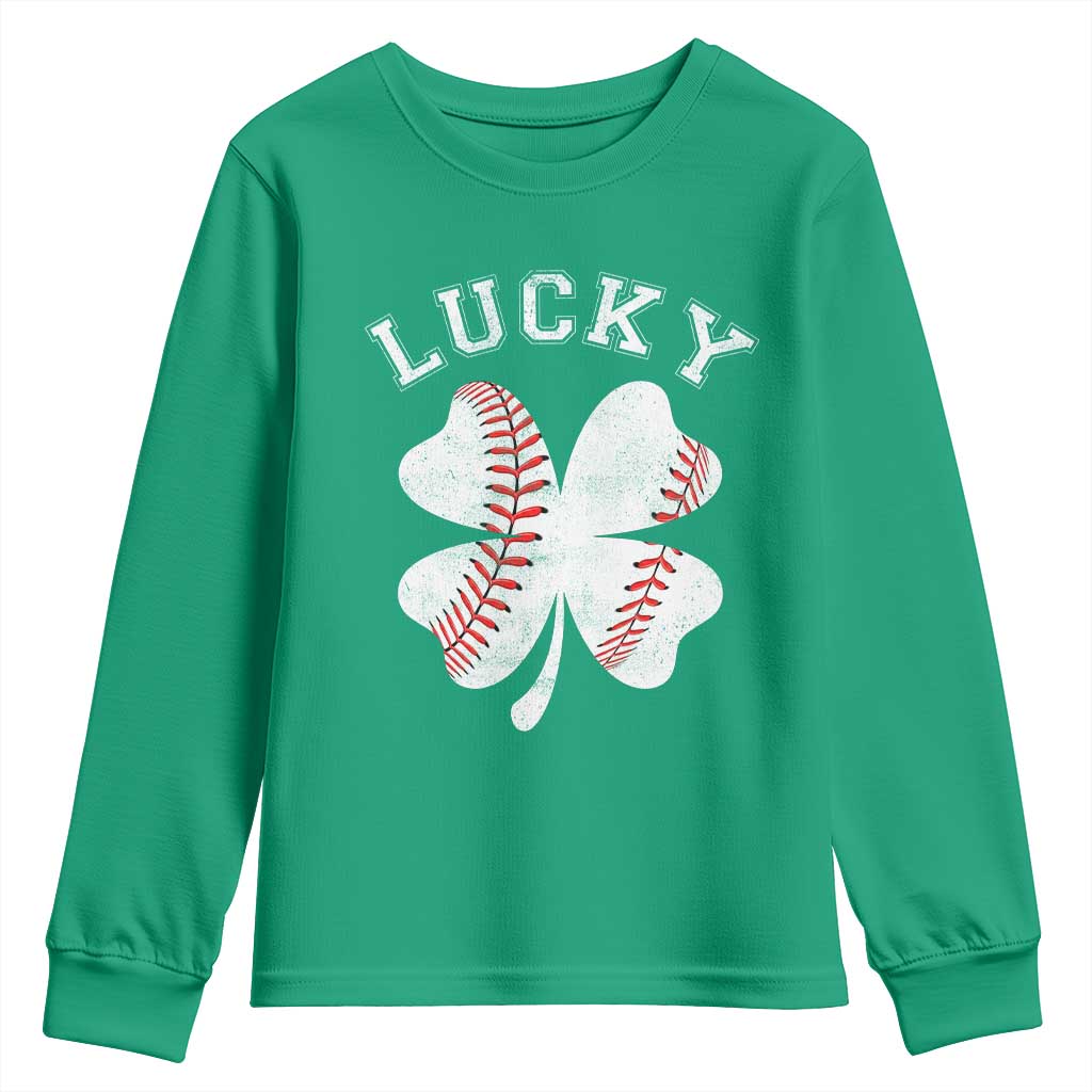 Funny Baseball Lucky Clover St Patricks Day Youth Sweatshirt