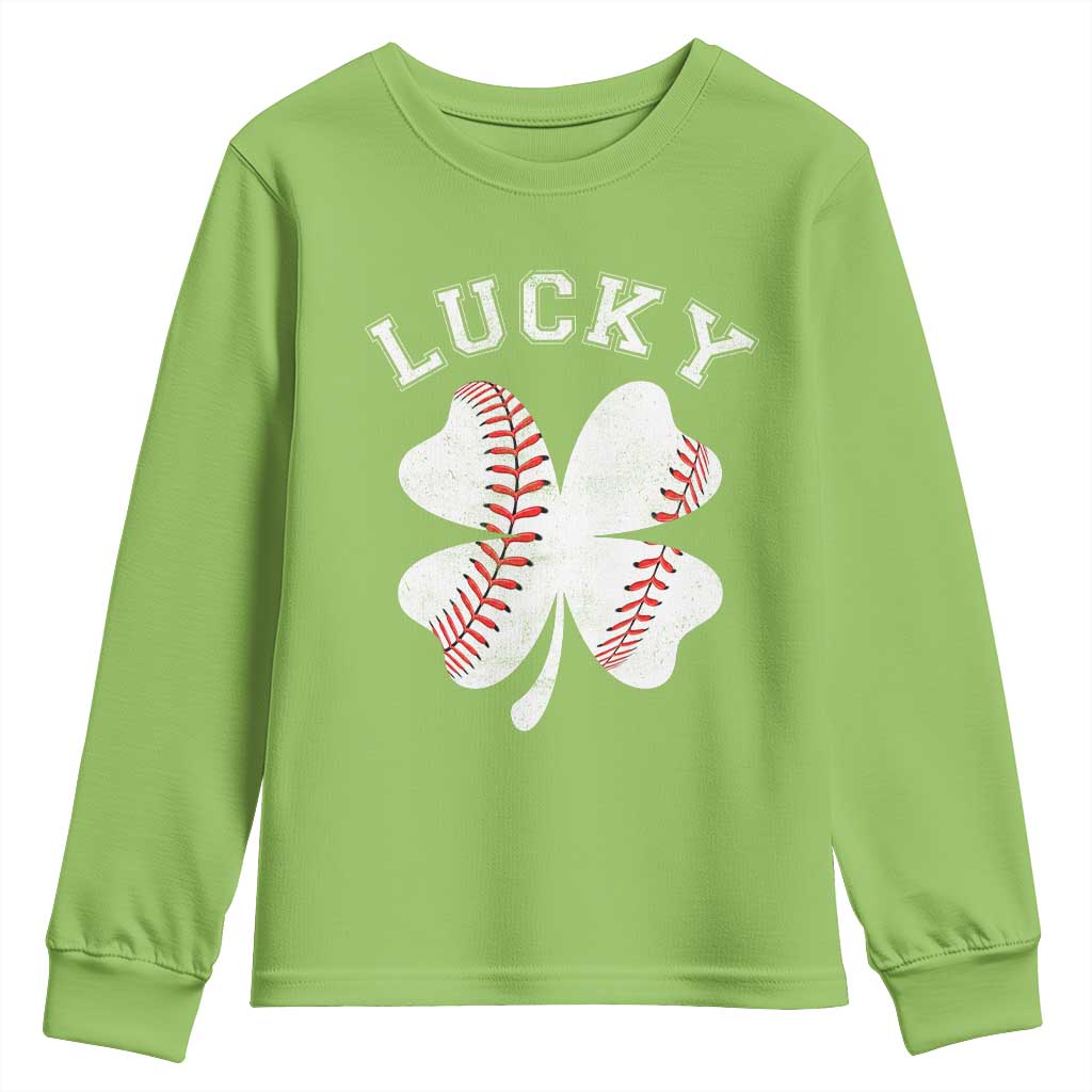 Funny Baseball Lucky Clover St Patricks Day Youth Sweatshirt