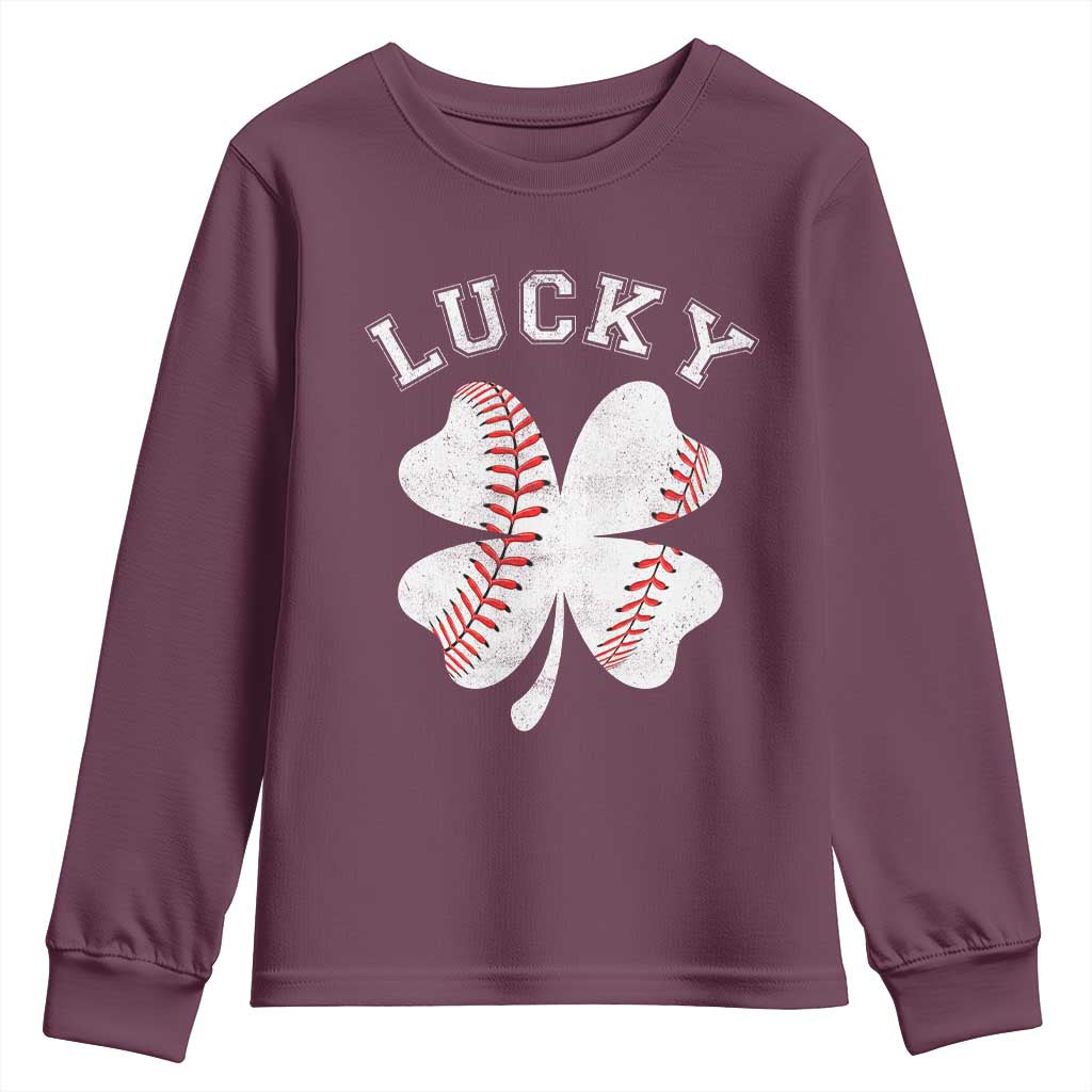 Funny Baseball Lucky Clover St Patricks Day Youth Sweatshirt