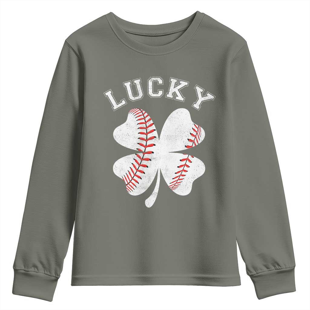 Funny Baseball Lucky Clover St Patricks Day Youth Sweatshirt