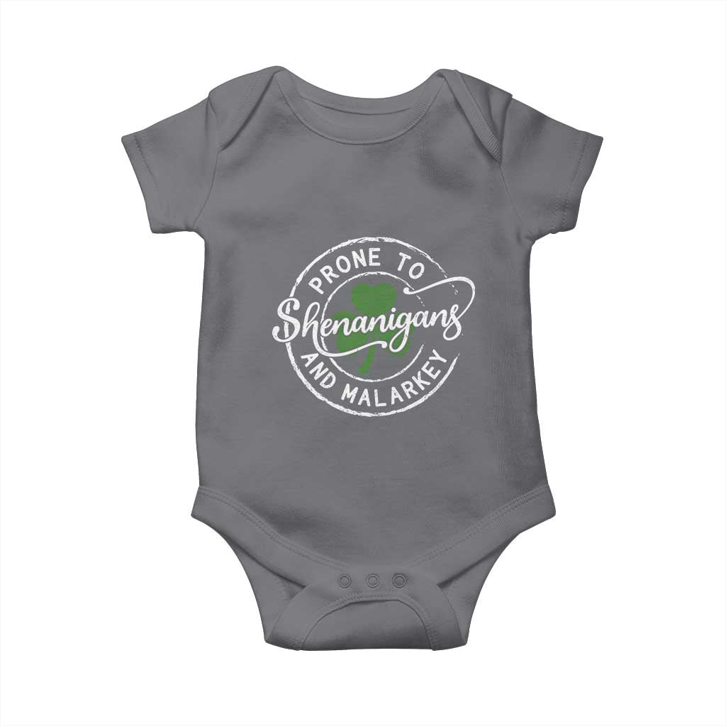 Prone To Shenanigans And Malarkey Baby Onesie Funny St Patricks Day Irish Shamrock