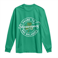 Prone To Shenanigans And Malarkey Long Sleeve Shirt Funny St Patricks Day Irish Shamrock