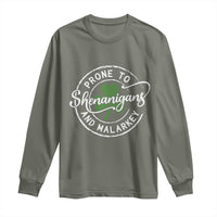 Prone To Shenanigans And Malarkey Long Sleeve Shirt Funny St Patricks Day Irish Shamrock
