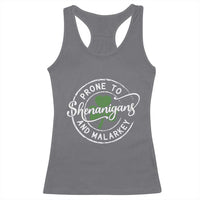 Prone To Shenanigans And Malarkey Racerback Tank Top Funny St Patricks Day Irish Shamrock