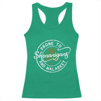 Prone To Shenanigans And Malarkey Racerback Tank Top Funny St Patricks Day Irish Shamrock
