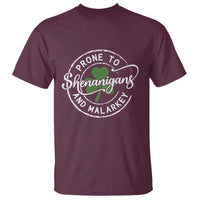 Prone To Shenanigans And Malarkey T Shirt Funny St Patricks Day Irish Shamrock