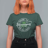 Prone To Shenanigans And Malarkey T Shirt For Women Funny St Patricks Day Irish Shamrock